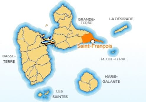 Map showing the location of the town of Saint-François in Guadeloupe