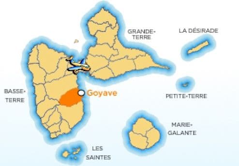 Map showing the location of the town of Goyave in Guadeloupe