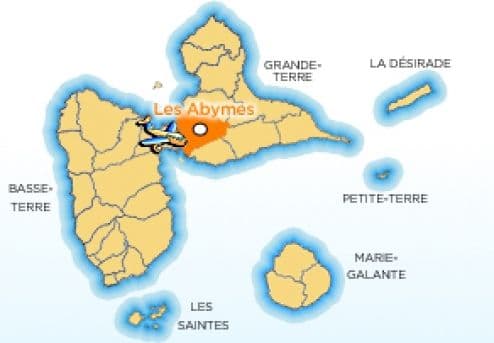 Map showing the location of the town of Les Abymes in Guadeloupe