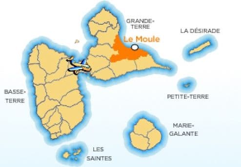 Map showing the location of the town of Le Moule in Guadeloupe