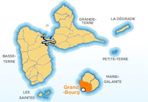 Map showing the location of the town of Grand Bourg on Marie-Galante
