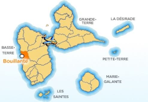 Map showing the location of the town of Bouillante in Guadeloupe