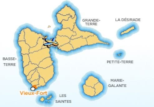 Map showing the location of the town of Vieux Fort in Guadeloupe