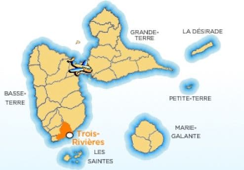 Map showing the location of the town of Trois Rivières in Guadeloupe