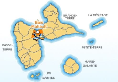 Map showing the location of the town of Baie Mahault in Guadeloupe