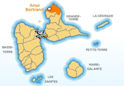 Map showing the location of the town of Anse Bertrand on Grande Terre