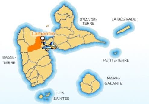 Map showing the location of the town of Lamentin in Guadeloupe