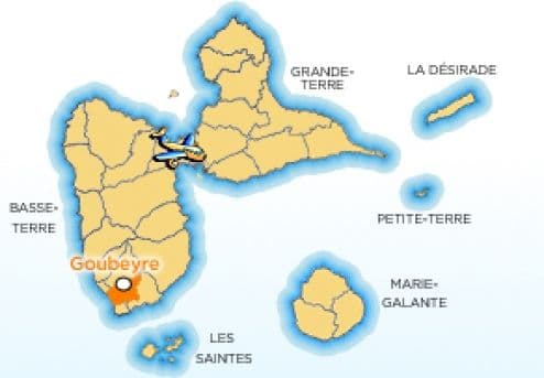 Map showing the location of the town of Gourbeyre in Guadeloupe