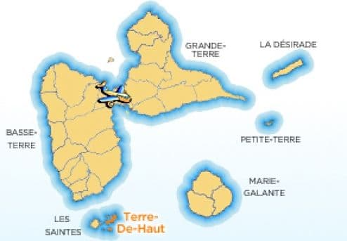 Map showing the location of the town of Terre de Haut on Les Saintes