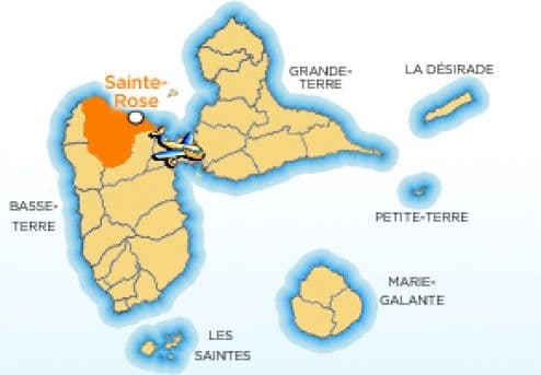 Map showing the location of the town of Sainte-Rose in Guadeloupe