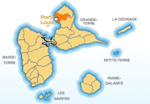 Map showing the location of the town of Port Louis in Guadeloupe