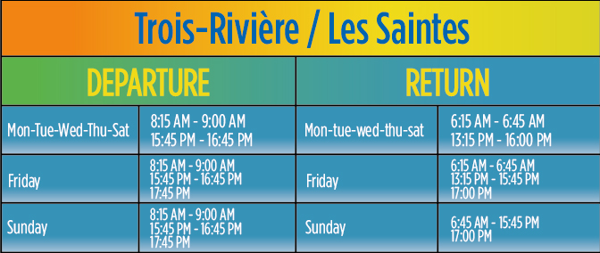 Horaire bateau Trois Rivières