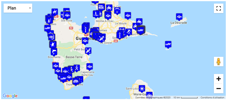 Carte des excursions en Guadeloupe