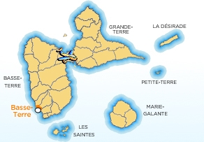 Carte localisation de la ville de Basse Terre en Guadeloupe
