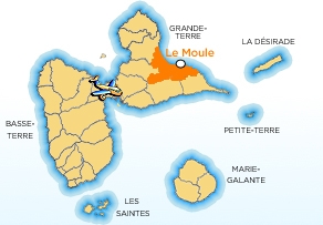 Carte localisation ville du moule en Guadeloupe