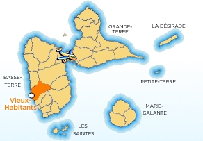 Carte localisation ville de Vieux habitants en Guadeloupe