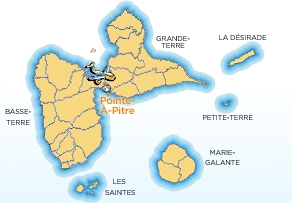 Carte localisation ville de Pointe-À-Pitre en Guadeloupe